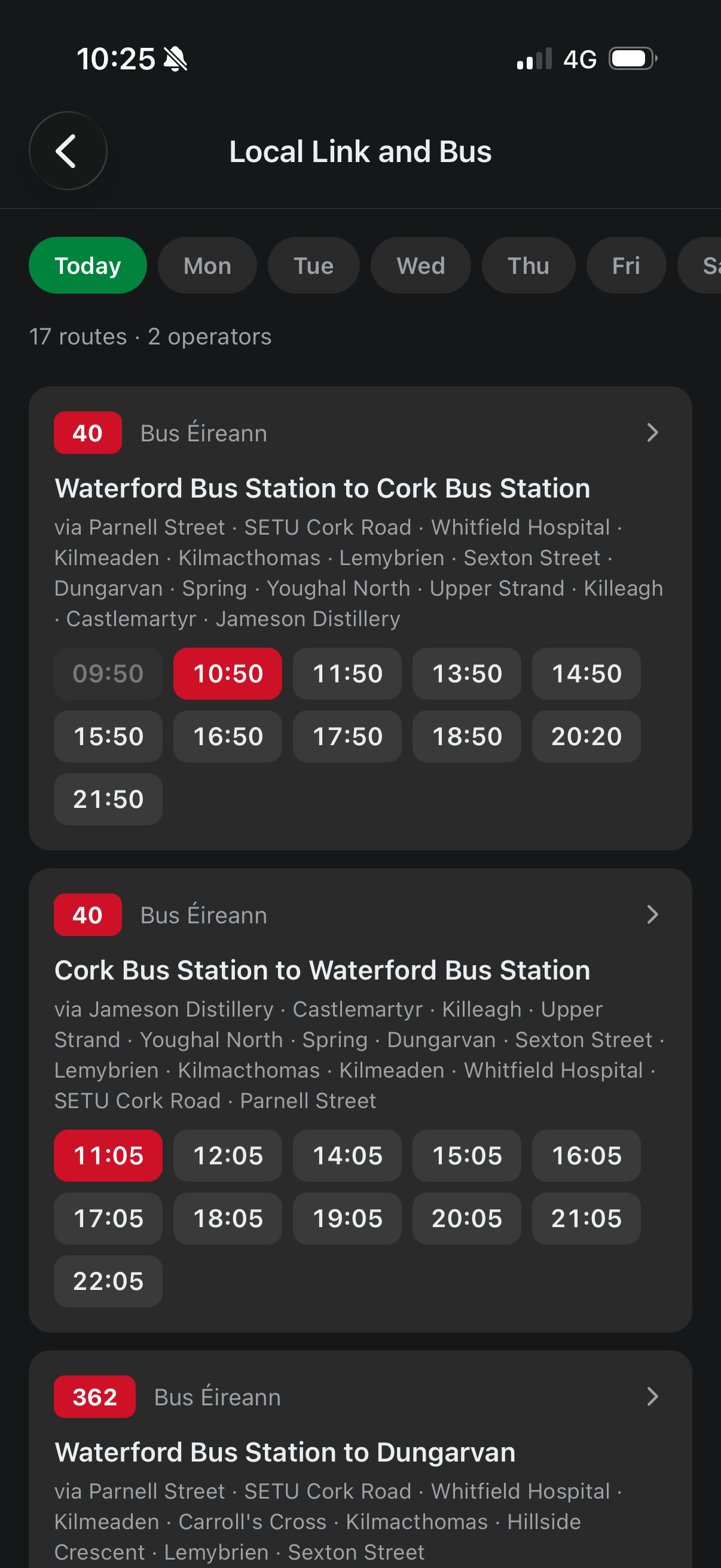 Transport timetable for a stop